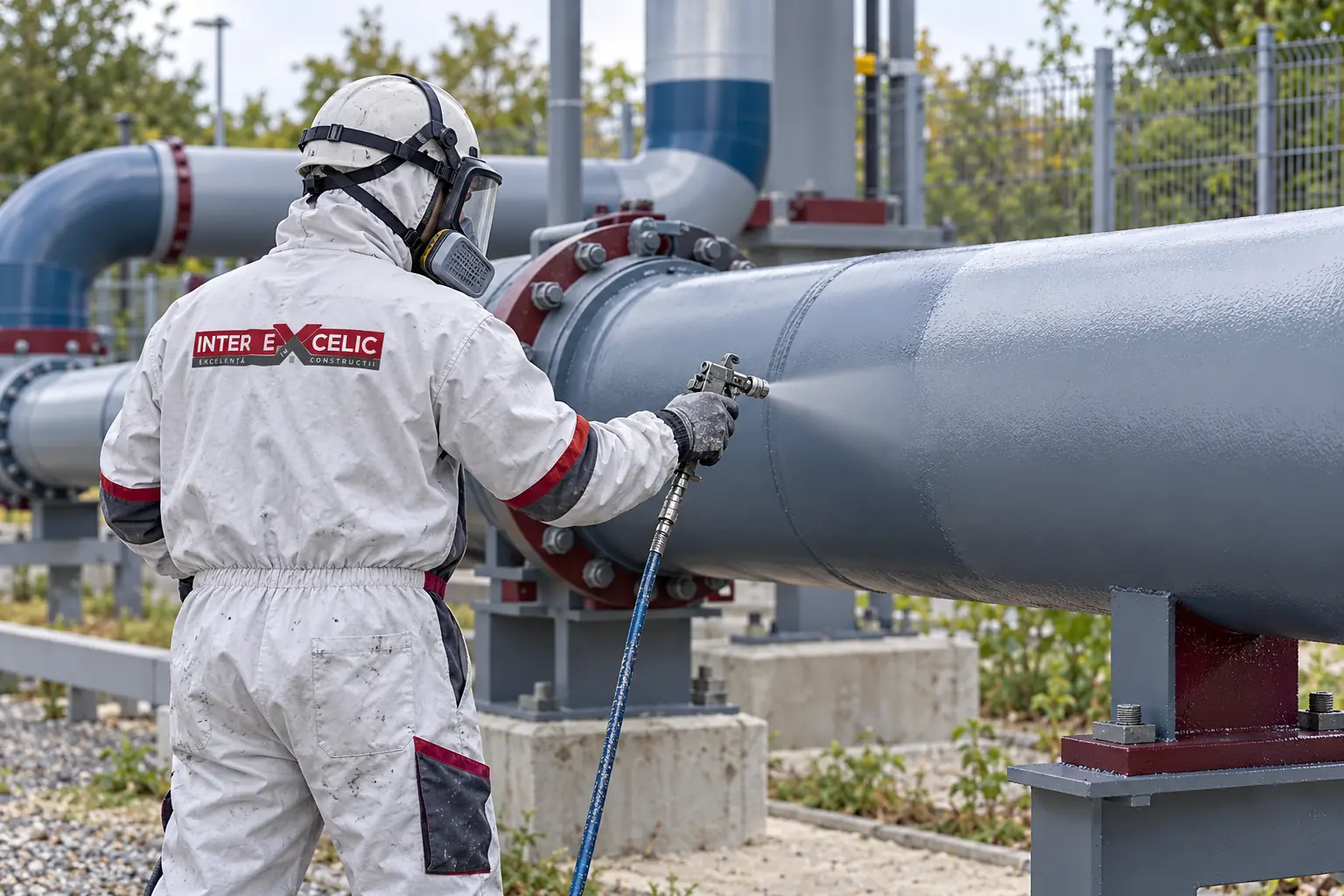 Ilustrație generată AI despre vopsitorii conducte și instalații energetice